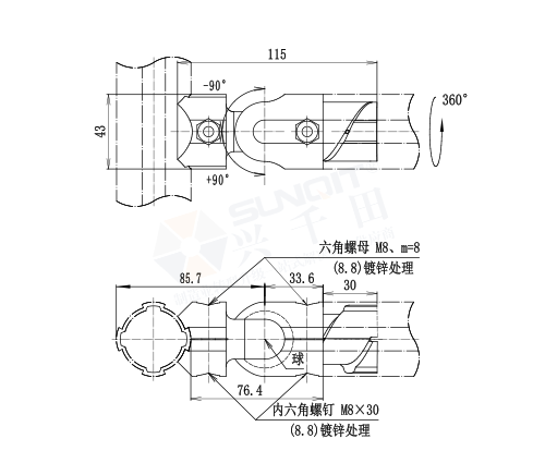 180°固定內(nèi)接頭尺寸圖