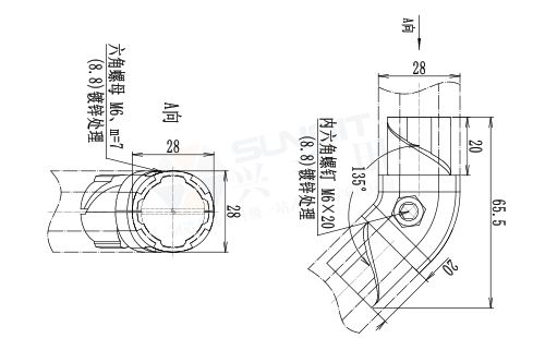 135°內(nèi)接頭尺寸圖