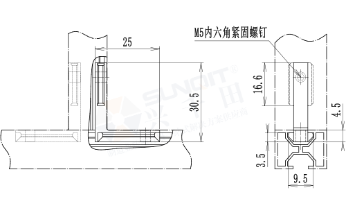 托盤型材內(nèi)置固定件尺寸圖